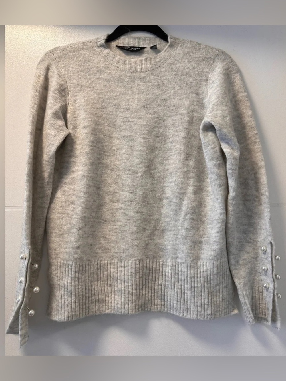 Dorothy Perkins Pearl Sleeve Sweater | Light Grey Knit Pullover US 2 / XS